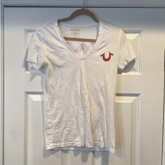 True Religion Tops - True Religion White Tee with Red Embellished Logo